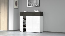 Schuhkommode >Portici< in Weiß Hg. / Schiefer  - 114x100x35cm (BxHxT)