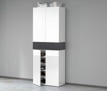 Schuhschrank >Portici< in Weiß Hg. / Schiefer  - 76x200x35cm (BxHxT)