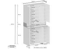 Schuhschrank >Portici< in Weiß Hg. / Schiefer - 114x200x35cm (BxHxT)