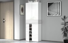 Schuhschrank >Portici< in Weiß Hg. / Weißlärche - 76x200x35cm (BxHxT)