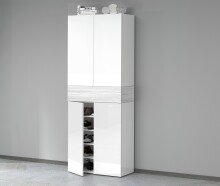 Schuhschrank >Portici< in Weiß Hg. / Weißlärche - 76x200x35cm (BxHxT)
