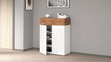 Schuhkommode >Portici< in Weiß Hg. / Wotan Eiche - 76x100x35cm (BxHxT)