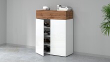 Schuhkommode >Portici< in Weiß Hg. / Wotan Eiche - 76x100x35cm (BxHxT)