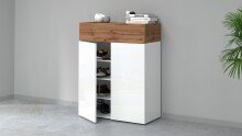 Schuhkommode >Portici< in Weiß Hg. / Wotan Eiche - 76x100x35cm (BxHxT)