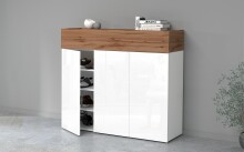 Schuhkommode >Portici< in Weiß Hg. / Wotan Eiche - 114x100x35 (BxHxT)