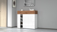 Schuhkommode >Portici< in Weiß Hg. / Wotan Eiche - 114x100x35 (BxHxT)