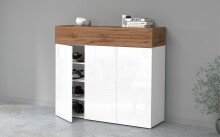 Schuhkommode >Portici< in Weiß Hg. / Wotan Eiche - 114x100x35 (BxHxT)
