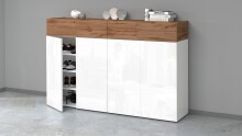 Schuhkommode >Portici< in Weiß Hg. / Wotan Eiche - 152x100x35 (BxHxT)