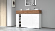 Schuhkommode >Portici< in Weiß Hg. / Wotan Eiche - 152x100x35 (BxHxT)