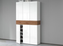 Schuhschrank >Portici< in Weiß Hg. / Wotan Eiche - 114x200x35 (BxHxT)