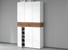 Schuhschrank >Portici< in Weiß Hg. / Wotan Eiche - 114x200x35 (BxHxT)