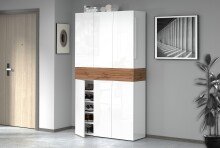 Schuhschrank >Portici< in Weiß Hg. / Wotan Eiche - 114x200x35 (BxHxT)