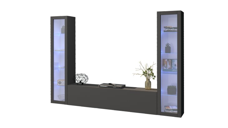 Wohnwand >Benevent< (3-teilig) in Anthrazit matt - 260x180x30 (BxHxT)