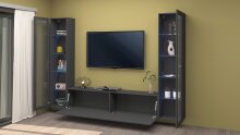 Wohnwand >Benevent< (3-teilig) in Anthrazit matt - 260x180x30 (BxHxT)