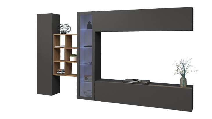 Wohnwand >Benevent< (5-teilig) in Anthrazit matt - 320x180x30 (BxHxT)