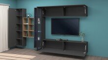 Wohnwand >Benevent< (5-teilig) in Anthrazit matt - 320x180x30 (BxHxT)
