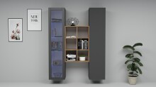 Wohnwand >Benevent< (3-teilig) in Anthrazit matt - 140x180x30 (BxHxT)
