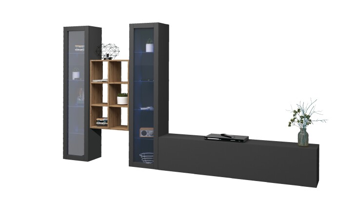 Wohnwand >Benevent< (4-teilig) in Anthrazit matt - 320x180x30 (BxHxT)