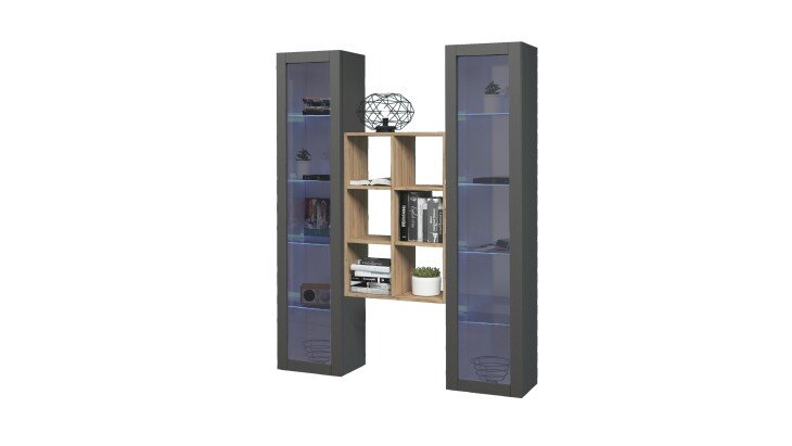 Wohnwand >Benevent< (3-teilig) in Anthrazit matt - 140x180x30 (BxHxT)