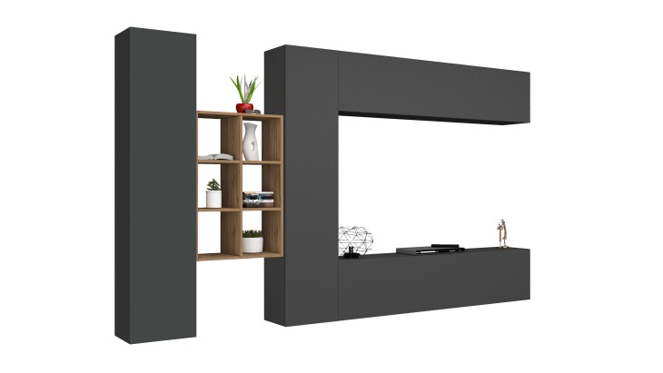 Wohnwand >Benevent< (5-teilig) in Anthrazit matt - 320x180x30 (BxHxT)