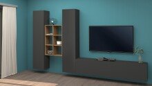 Wohnwand >Benevent< (4-teilig) in Anthrazit matt - 320x180x30 (BxHxT)