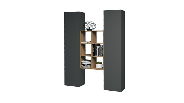 Wohnwand >Benevent< (3-teilig) in Anthrazit matt - 140x180x30 (BxHxT)