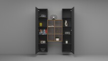 Wohnwand >Benevent< (3-teilig) in Anthrazit matt - 140x180x30 (BxHxT)