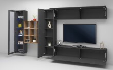 Wohnwand >Benevent< (5-teilig) in Anthrazit matt - 350x180x30 (BxHxT)