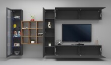Wohnwand >Benevent< (5-teilig) in Anthrazit matt - 350x180x30 (BxHxT)
