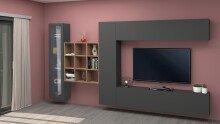 Wohnwand >Benevent< (5-teilig) in Anthrazit matt - 350x180x30 (BxHxT)