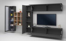Wohnwand >Benevent< (5-teilig) in Anthrazit matt - 350x180x30 (BxHxT)