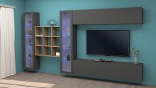 Wohnwand >Benevent< (5-teilig) in Anthrazit matt - 350x180x30 (BxHxT)