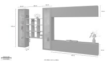 Wohnwand >Benevent< (5-teilig) in Anthrazit matt - 350x180x30 (BxHxT)