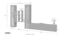 Wohnwand >Benevent< (4-teilig) in Anthrazit matt - 350x180x30 (BxHxT)