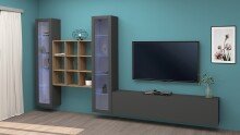 Wohnwand >Benevent< (4-teilig) in Anthrazit matt - 350x180x30 (BxHxT)