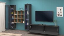 Wohnwand >Benevent< (4-teilig) in Anthrazit matt - 350x180x30 (BxHxT)