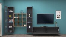 Wohnwand >Benevent< (4-teilig) in Anthrazit matt - 350x180x30 (BxHxT)