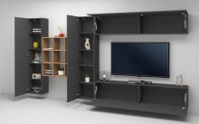 Wohnwand >Benevent< (5-teilig) in Anthrazit matt - 350x180x30 (BxHxT)