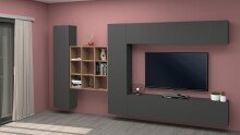 Wohnwand >Benevent< (5-teilig) in Anthrazit matt - 350x180x30 (BxHxT)