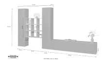 Wohnwand >Benevent< (4-teilig) in Anthrazit matt - 350x180x30 (BxHxT)