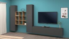 Wohnwand >Benevent< (4-teilig) in Anthrazit matt - 350x180x30 (BxHxT)