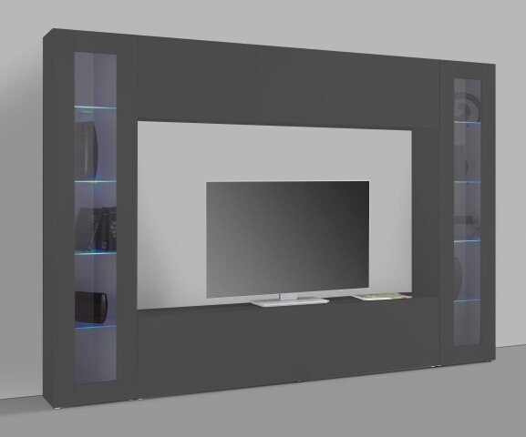 Wohnwand >Benevent< (4-teilig) in Anthrazit matt - 260x180x30 (BxHxT)