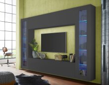 Wohnwand >Benevent< (4-teilig) in Anthrazit matt - 260x180x30 (BxHxT)