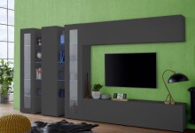 Wohnwand >Benevent< (7-teilig) in Anthrazit matt - 340x180x30 (BxHxT)