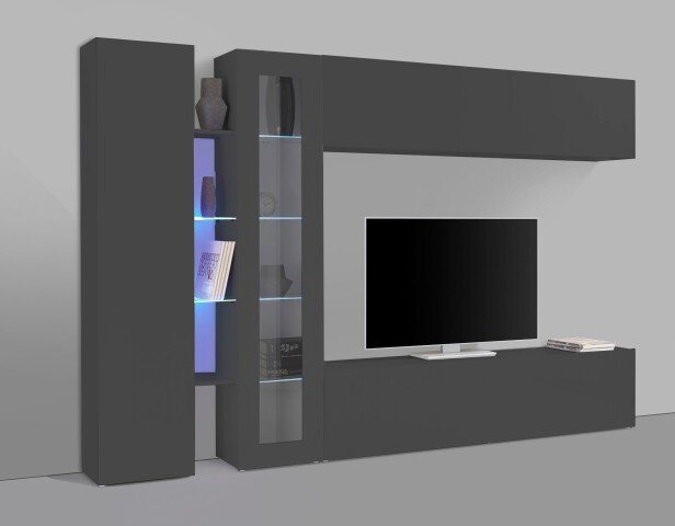 Wohnwand >Benevent< (5-teilig) in Anthrazit matt - 280x180x30 (BxHxT)