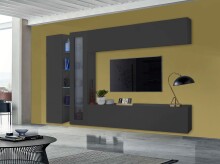 Wohnwand >Benevent< (5-teilig) in Anthrazit matt - 280x180x30 (BxHxT)