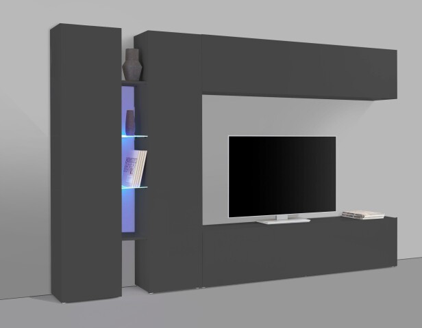 Wohnwand >Benevent< (5-teilig) in Anthrazit matt - 280x180x30 (BxHxT)