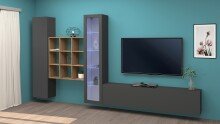 Wohnwand >Benevent< (4-teilig) in Anthrazit matt - 350x180x30 (BxHxT)