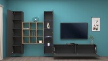 Wohnwand >Benevent< (4-teilig) in Anthrazit matt - 350x180x30 (BxHxT)