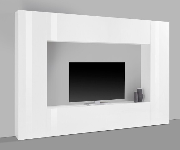 Wohnwand >Benevent< (4-teilig) in Weiß Hochglanz - 260x180x30 (BxHxT)